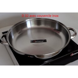 Poêle inox 2 anses D 32 cm artame 18/10  avec couvercle