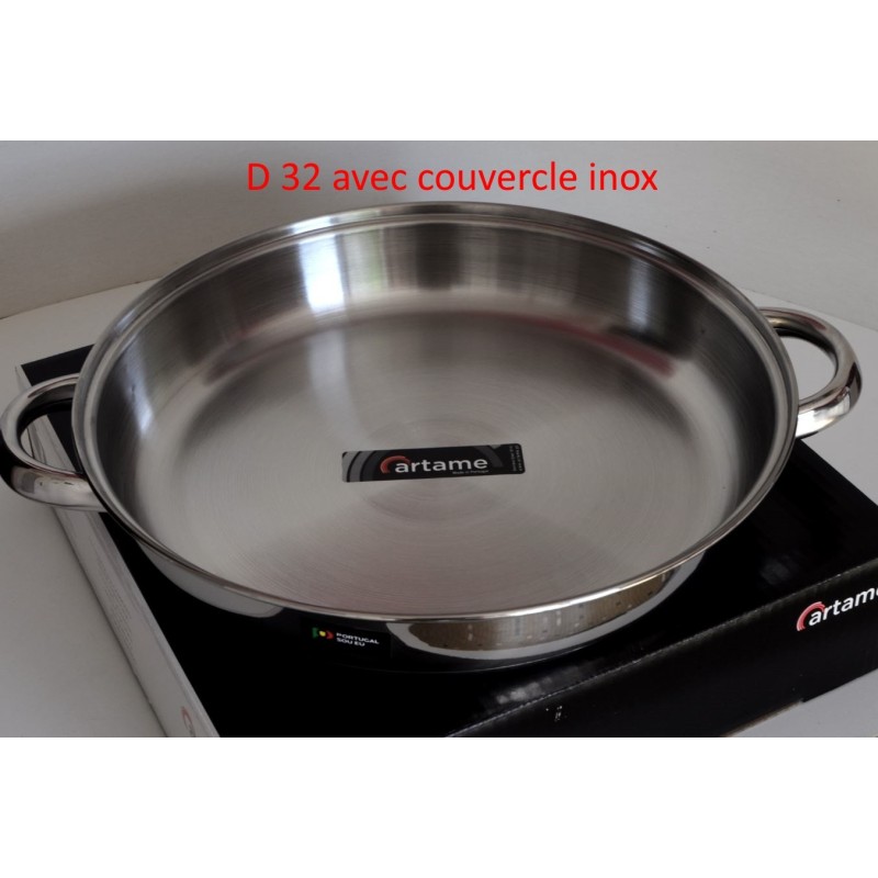 Poêle inox 2 anses D 32 cm artame 18/10 avec couvercle Poêle inox 2 anses D 32 cm artame 18/10 avec couvercle